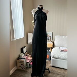 Show Me Your MuMu Black One-Shoulder Halter Gown